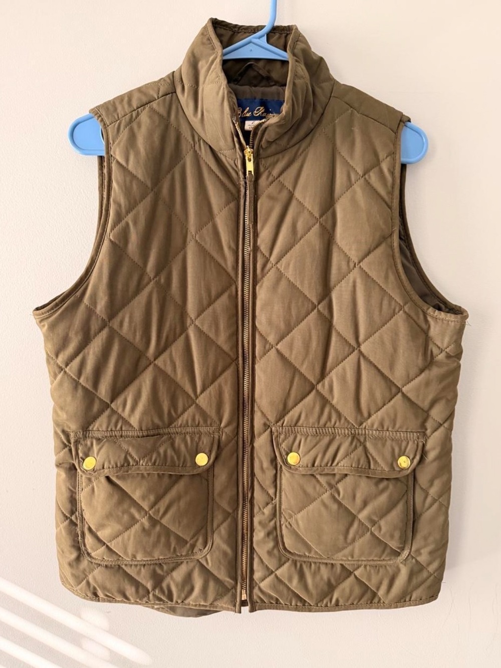 Blue Rain Quilted Olive Vest with Gold Snap Details
